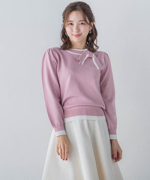 QUEENS COURT（クイーンズコート）の「配色リボンニット（ニット/セーター・レディース・ホワイト/ブラック/ピンク/ベージュ・M）」の21枚目の写真