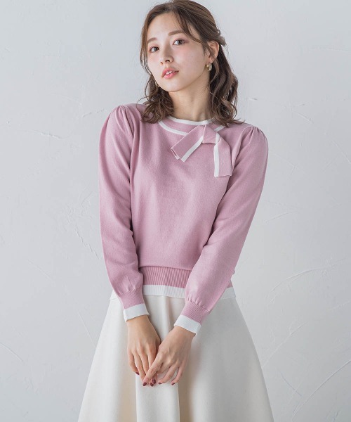 QUEENS COURT（クイーンズコート）の「配色リボンニット（ニット/セーター・レディース・ホワイト/ブラック/ピンク/ベージュ・M）」の22枚目の写真