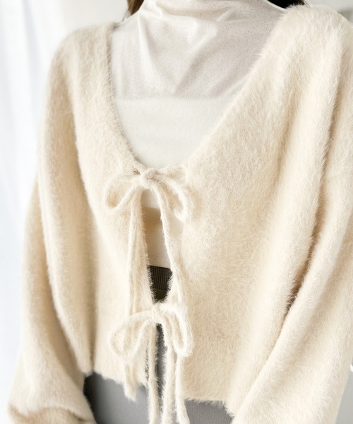 mily bilet（ミウィビレット）の「【mily bilet】女性らしさ滲み出る。シャギーリボン前後2WAYカーディガン（カーディガン/ボレロ・レディース・モカ/アイボリー/グレー/ブルー/チャコールグレー・SMALL/MEDIUM/LARGE/X-LARGE）」の13枚目の写真