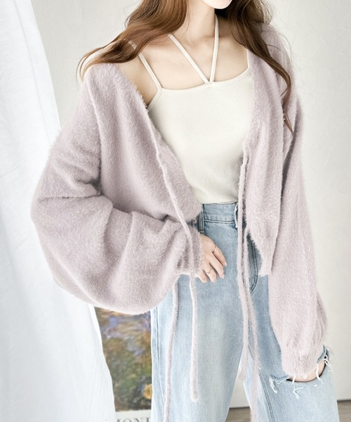 mily bilet（ミウィビレット）の「【mily bilet】女性らしさ滲み出る。シャギーリボン前後2WAYカーディガン（カーディガン/ボレロ・レディース・モカ/アイボリー/グレー/ブルー/チャコールグレー・SMALL/MEDIUM/LARGE/X-LARGE）」の9枚目の写真