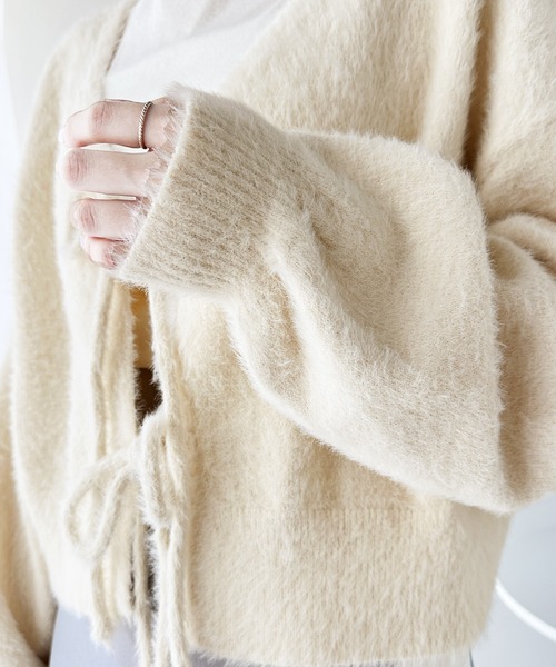 mily bilet（ミウィビレット）の「【mily bilet】女性らしさ滲み出る。シャギーリボン前後2WAYカーディガン（カーディガン/ボレロ・レディース・モカ/アイボリー/グレー/ブルー/チャコールグレー・SMALL/MEDIUM/LARGE/X-LARGE）」の14枚目の写真