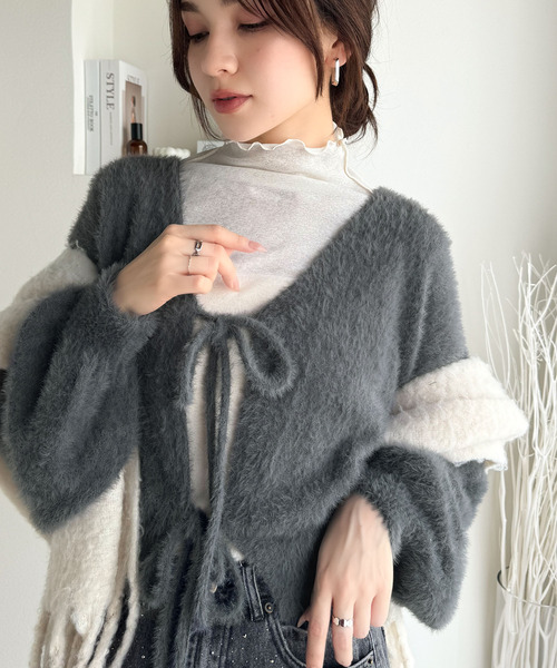 mily bilet（ミウィビレット）の「【mily bilet】女性らしさ滲み出る。シャギーリボン前後2WAYカーディガン（カーディガン/ボレロ・レディース・モカ/アイボリー/グレー/ブルー/チャコールグレー・SMALL/MEDIUM/LARGE/X-LARGE）」の19枚目の写真