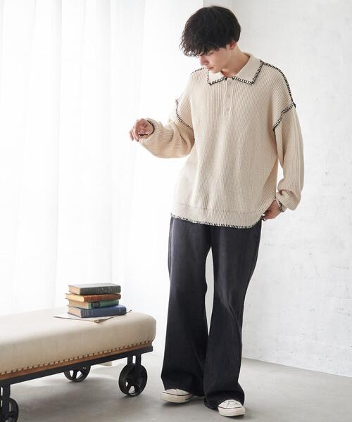 WEGO(ウィゴー)の「WEGO/ハンドステッチポロプルオーバー(ニット/セーター・メンズ・ブルー/ブラック/ホワイト・LARGE/MEDIUM)」の9枚目の写真