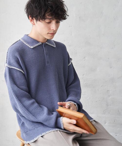 WEGO(ウィゴー)の「WEGO/ハンドステッチポロプルオーバー(ニット/セーター・メンズ・ブルー/ブラック/ホワイト・LARGE/MEDIUM)」の19枚目の写真