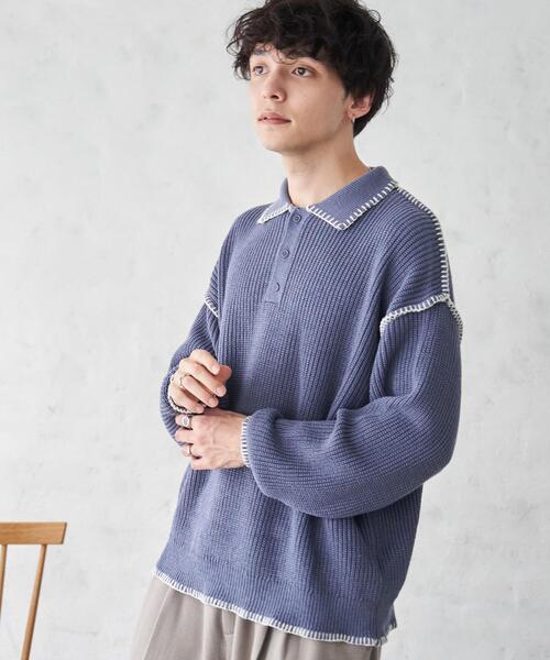 WEGO(ウィゴー)の「WEGO/ハンドステッチポロプルオーバー(ニット/セーター・メンズ・ブルー/ブラック/ホワイト・LARGE/MEDIUM)」の21枚目の写真