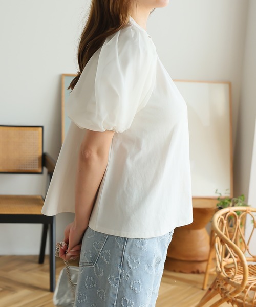 Ulysses(ユリシス)の「オーガンジーパフスリーブ半袖トップス(Tシャツ/カットソー・レディース・オフホワイト/ベージュ/ブラック・F)」の19枚目の写真