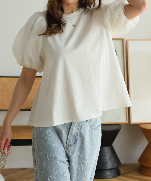 Ulysses(ユリシス)の「オーガンジーパフスリーブ半袖トップス(Tシャツ/カットソー・レディース・オフホワイト/ベージュ/ブラック・F)」の22枚目の写真