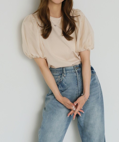 Ulysses(ユリシス)の「オーガンジーパフスリーブ半袖トップス(Tシャツ/カットソー・レディース・オフホワイト/ベージュ/ブラック・F)」の12枚目の写真