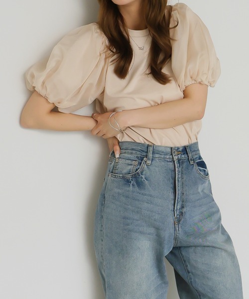 Ulysses(ユリシス)の「オーガンジーパフスリーブ半袖トップス(Tシャツ/カットソー・レディース・オフホワイト/ベージュ/ブラック・F)」の5枚目の写真