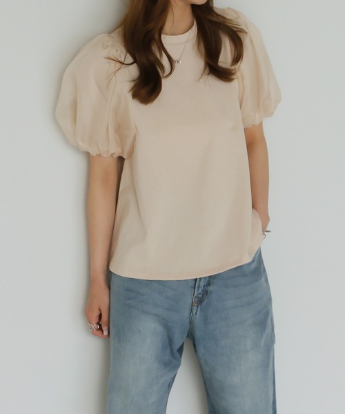 Ulysses(ユリシス)の「オーガンジーパフスリーブ半袖トップス(Tシャツ/カットソー・レディース・オフホワイト/ベージュ/ブラック・F)」の6枚目の写真
