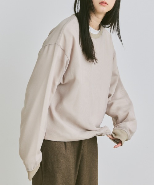 flaner（フラネ）の「Loose mesh pullover / ルーズメッシュプルオーバー（Tシャツ/カットソー・レディース・ネイビー/グレイッシュベージュ・LARGE/MEDIUM）」の2枚目の写真