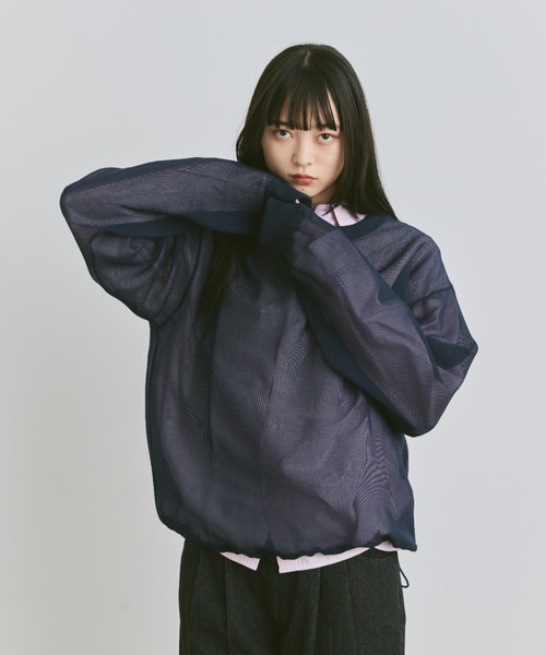 flaner（フラネ）の「Loose mesh pullover / ルーズメッシュプルオーバー（Tシャツ/カットソー・レディース・ネイビー/グレイッシュベージュ・LARGE/MEDIUM）」の4枚目の写真