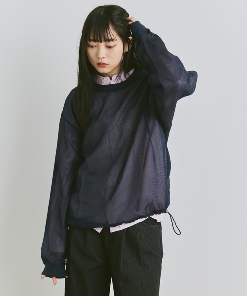 flaner（フラネ）の「Loose mesh pullover / ルーズメッシュプルオーバー（Tシャツ/カットソー・レディース・ネイビー/グレイッシュベージュ・LARGE/MEDIUM）」の5枚目の写真