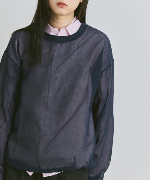 flaner（フラネ）の「Loose mesh pullover / ルーズメッシュプルオーバー（Tシャツ/カットソー・レディース・ネイビー/グレイッシュベージュ・LARGE/MEDIUM）」の6枚目の写真