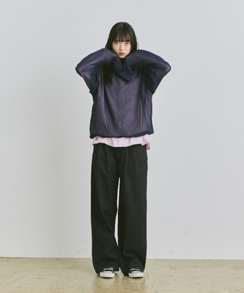 flaner（フラネ）の「Loose mesh pullover / ルーズメッシュプルオーバー（Tシャツ/カットソー・レディース・ネイビー/グレイッシュベージュ・LARGE/MEDIUM）」の8枚目の写真