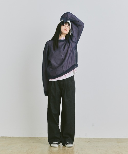flaner（フラネ）の「Loose mesh pullover / ルーズメッシュプルオーバー（Tシャツ/カットソー・レディース・ネイビー/グレイッシュベージュ・LARGE/MEDIUM）」の9枚目の写真