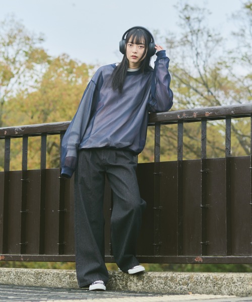 flaner（フラネ）の「Loose mesh pullover / ルーズメッシュプルオーバー（Tシャツ/カットソー・レディース・ネイビー/グレイッシュベージュ・LARGE/MEDIUM）」の19枚目の写真