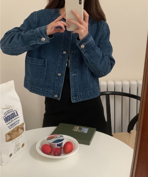 N.s（エヌドットエス）の「ノーカラーデニムジャケット（デニム