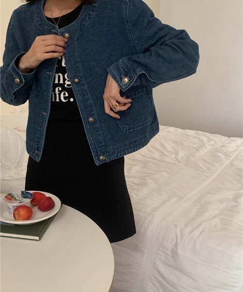N.s（エヌドットエス）の「ノーカラーデニムジャケット（デニム