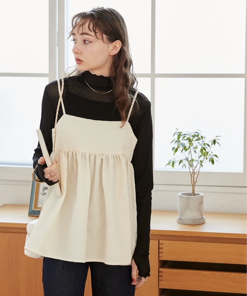 ANGIE（アンジー）の「ワッシャージャガードキャミソール（キャミソール・レディース・ベージュ/アイボリー/ブラック・FREE）」の14枚目の写真