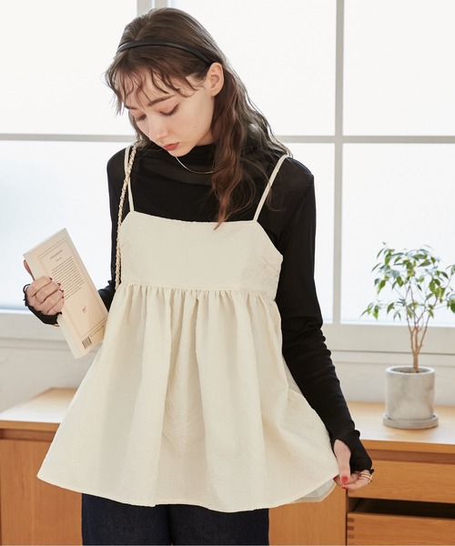 ANGIE（アンジー）の「ワッシャージャガードキャミソール（キャミソール・レディース・ベージュ/アイボリー/ブラック・FREE）」の15枚目の写真