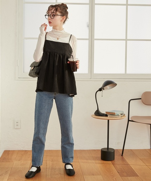 ANGIE（アンジー）の「ワッシャージャガードキャミソール（キャミソール・レディース・ベージュ/アイボリー/ブラック・FREE）」の5枚目の写真