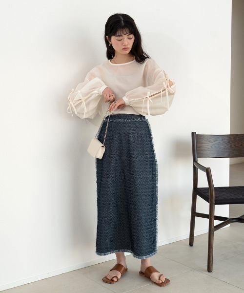 Bab（バブ）の「袖リボンシアーブラウス（シャツ/ブラウス・レディース・アイボリー/グリーン/チャコールグレー/ベージュ・M）」の7枚目の写真