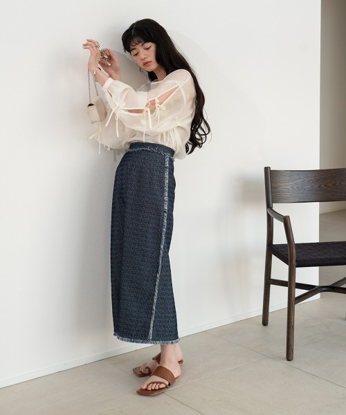 Bab（バブ）の「袖リボンシアーブラウス（シャツ/ブラウス・レディース・アイボリー/グリーン/チャコールグレー/ベージュ・M）」の9枚目の写真