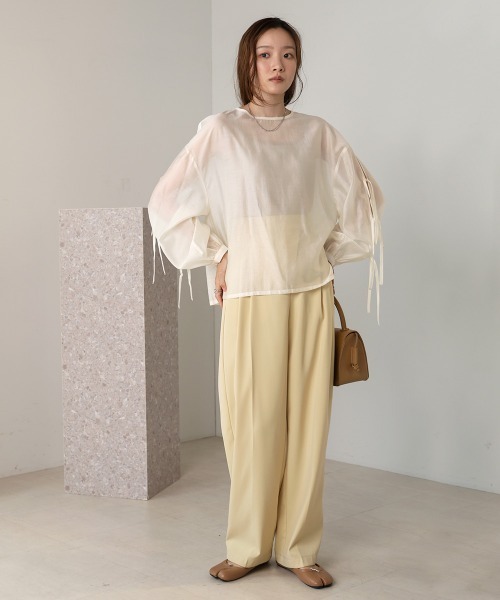 Bab（バブ）の「袖リボンシアーブラウス（シャツ/ブラウス・レディース・アイボリー/グリーン/チャコールグレー/ベージュ・M）」の11枚目の写真