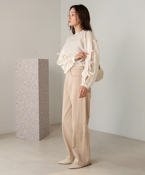 Bab（バブ）の「袖リボンシアーブラウス（シャツ/ブラウス・レディース・アイボリー/グリーン/チャコールグレー/ベージュ・M）」の13枚目の写真