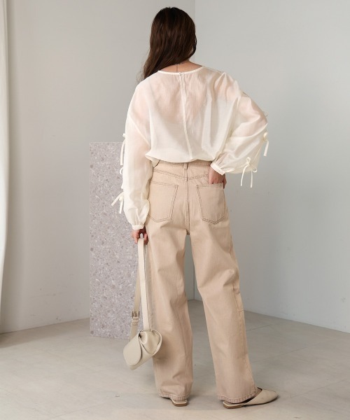 Bab（バブ）の「袖リボンシアーブラウス（シャツ/ブラウス・レディース・アイボリー/グリーン/チャコールグレー/ベージュ・M）」の17枚目の写真