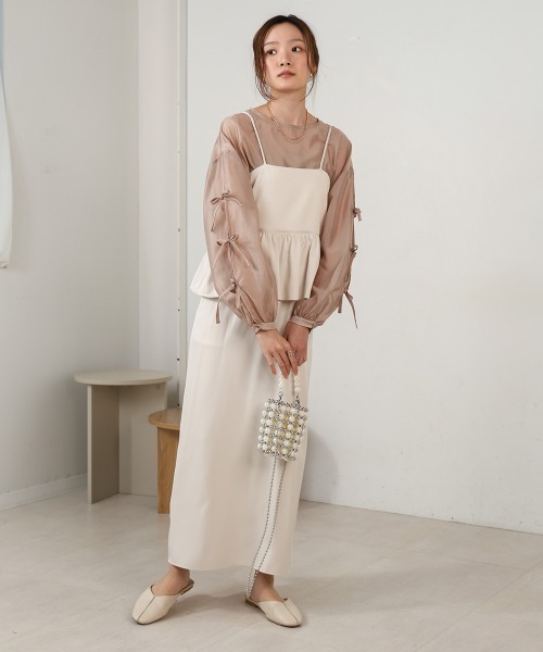 Bab（バブ）の「袖リボンシアーブラウス（シャツ/ブラウス・レディース・アイボリー/グリーン/チャコールグレー/ベージュ・M）」の18枚目の写真