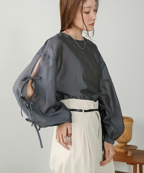 Bab（バブ）の「袖リボンシアーブラウス（シャツ/ブラウス・レディース・アイボリー/グリーン/チャコールグレー/ベージュ・M）」の19枚目の写真