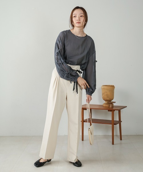 Bab（バブ）の「袖リボンシアーブラウス（シャツ/ブラウス・レディース・アイボリー/グリーン/チャコールグレー/ベージュ・M）」の20枚目の写真