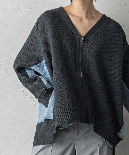 MAYSON GREY(メイソングレイ)の「【WEB別注】デニムコンビジップニットカーディガン(ニット/セーター・レディース・チャコールグレー/ベージュ・M)」の4枚目の写真