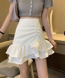 サイドギャザーダブルフレアスカート