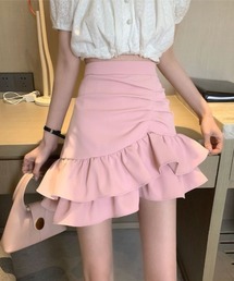 サイドギャザーダブルフレアスカート