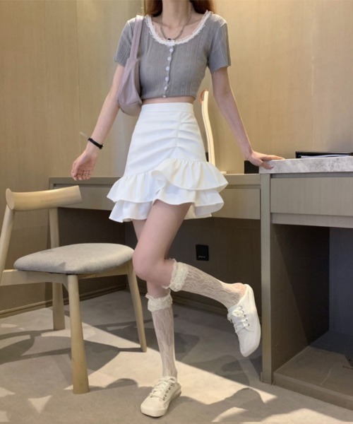 おしゃれスタ(オシャレスタ)の「サイドギャザーダブルフレアスカート(スカート・レディース・ホワイト/ピンク/ブラック・XL/L/M/S)」の14枚目の写真