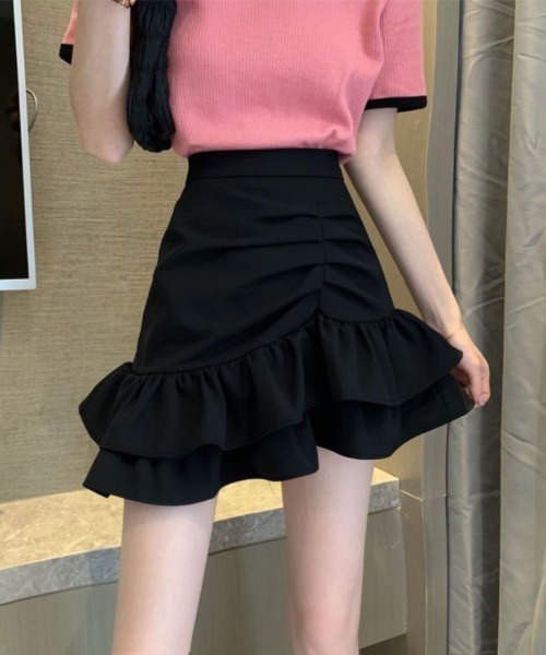おしゃれスタ(オシャレスタ)の「サイドギャザーダブルフレアスカート(スカート・レディース・ホワイト/ピンク/ブラック・XL/L/M/S)」の11枚目の写真