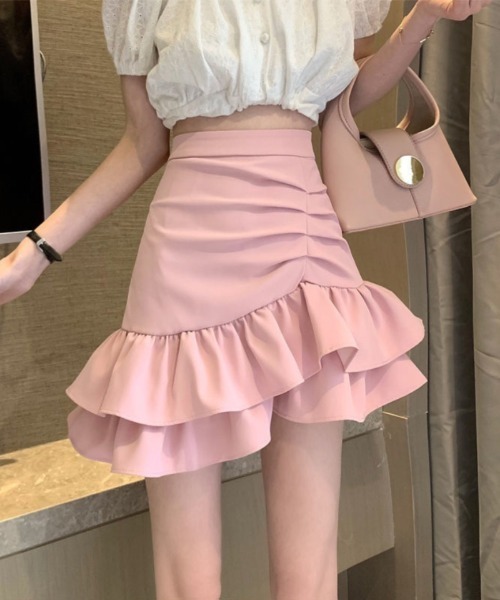 おしゃれスタ(オシャレスタ)の「サイドギャザーダブルフレアスカート(スカート・レディース・ホワイト/ピンク/ブラック・XL/L/M/S)」の6枚目の写真