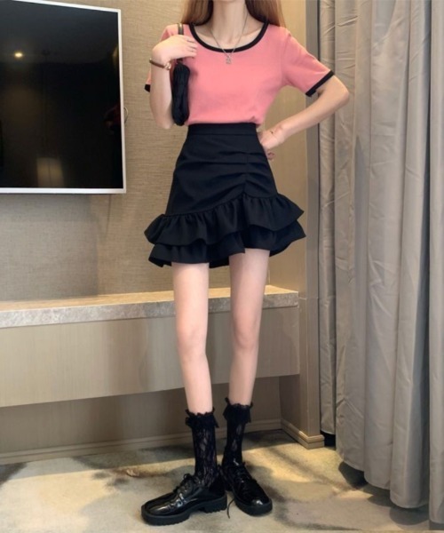 おしゃれスタ(オシャレスタ)の「サイドギャザーダブルフレアスカート(スカート・レディース・ホワイト/ピンク/ブラック・XL/L/M/S)」の12枚目の写真