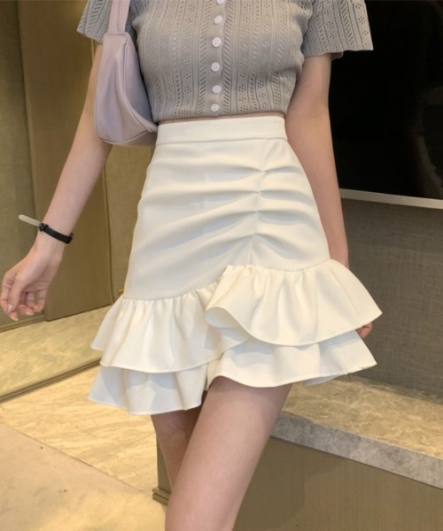 おしゃれスタ(オシャレスタ)の「サイドギャザーダブルフレアスカート(スカート・レディース・ホワイト/ピンク/ブラック・XL/L/M/S)」の8枚目の写真