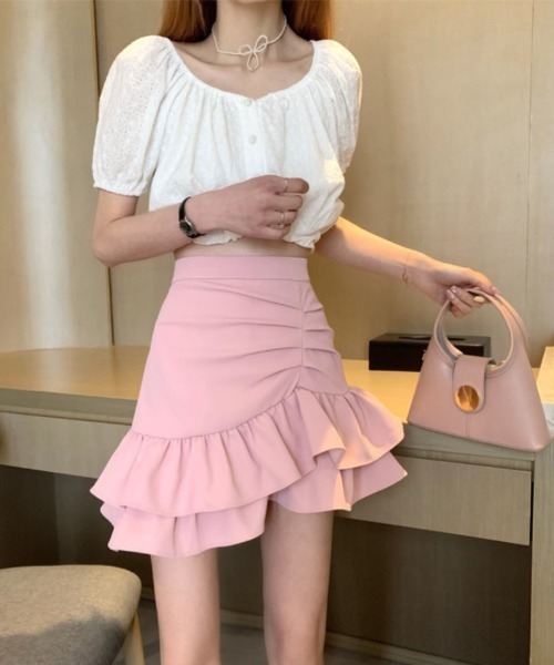 おしゃれスタ(オシャレスタ)の「サイドギャザーダブルフレアスカート(スカート・レディース・ホワイト/ピンク/ブラック・XL/L/M/S)」の13枚目の写真