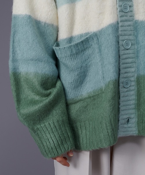 ONCILY（オンシェリー）の「MULTI BORDER KNIT CARDIGAN / マルチボーダーニットカーディガン（カーディガン/ボレロ・メンズ・ネイビー/グリーン・LARGE/MEDIUM）」の21枚目の写真