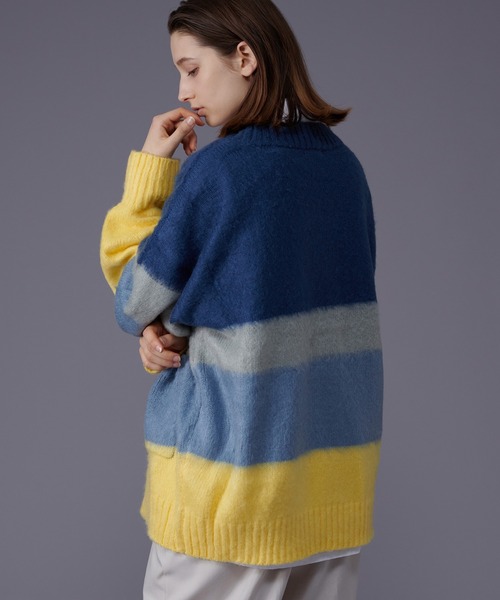 ONCILY（オンシェリー）の「MULTI BORDER KNIT CARDIGAN / マルチボーダーニットカーディガン（カーディガン/ボレロ・メンズ・ネイビー/グリーン・LARGE/MEDIUM）」の6枚目の写真