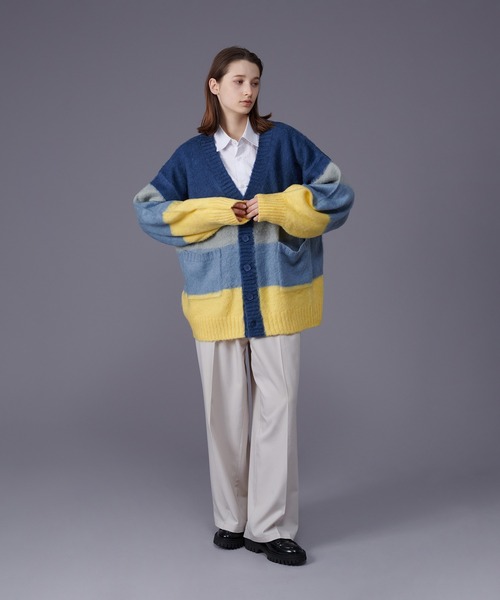 ONCILY（オンシェリー）の「MULTI BORDER KNIT CARDIGAN / マルチボーダーニットカーディガン（カーディガン/ボレロ・メンズ・ネイビー/グリーン・LARGE/MEDIUM）」の8枚目の写真