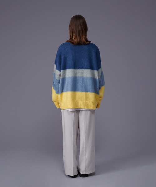 ONCILY（オンシェリー）の「MULTI BORDER KNIT CARDIGAN / マルチボーダーニットカーディガン（カーディガン/ボレロ・メンズ・ネイビー/グリーン・LARGE/MEDIUM）」の10枚目の写真