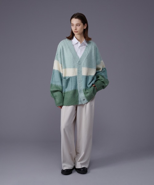 ONCILY（オンシェリー）の「MULTI BORDER KNIT CARDIGAN / マルチボーダーニットカーディガン（カーディガン/ボレロ・メンズ・ネイビー/グリーン・LARGE/MEDIUM）」の17枚目の写真