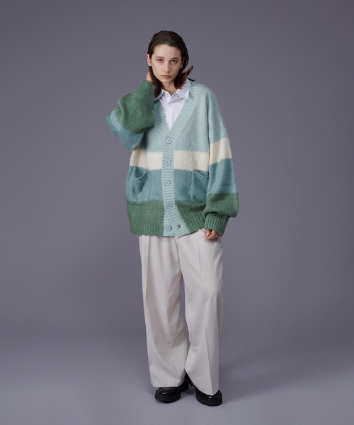 ONCILY（オンシェリー）の「MULTI BORDER KNIT CARDIGAN / マルチボーダーニットカーディガン（カーディガン/ボレロ・メンズ・ネイビー/グリーン・LARGE/MEDIUM）」の18枚目の写真