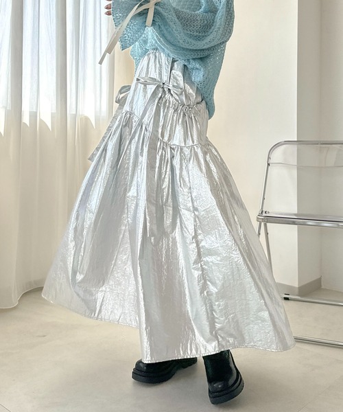 apres jour clair(アプレジュールクレア)の「【apres jour clair】アソートサイドリボンスカート【ZOZOTOWN限定アイテム】(スカート・レディース・シルバー/チャコールグレー/アイボリー/ゴールド・X-LARGE/フリー)」の4枚目の写真